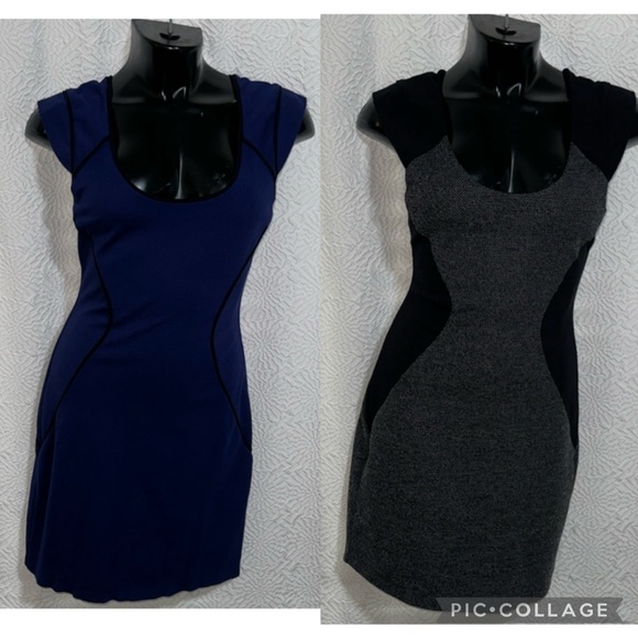 Bundle 2 Express blue purple black white zip bodycon mini work casual dress 4 S - Picture 1 of 10